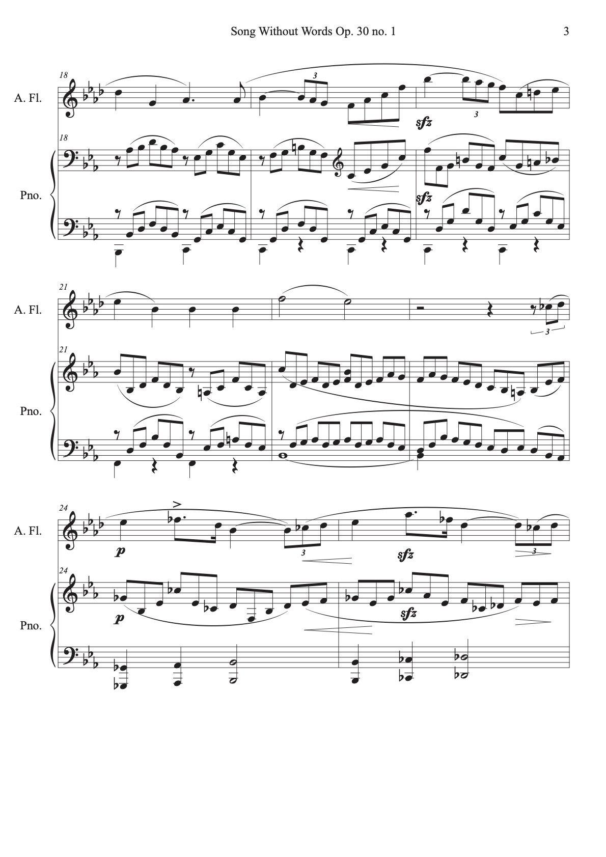 Alto Flute and Piano :  Songs Without Words Op. 30 no. 1 - ChaipruckMekara