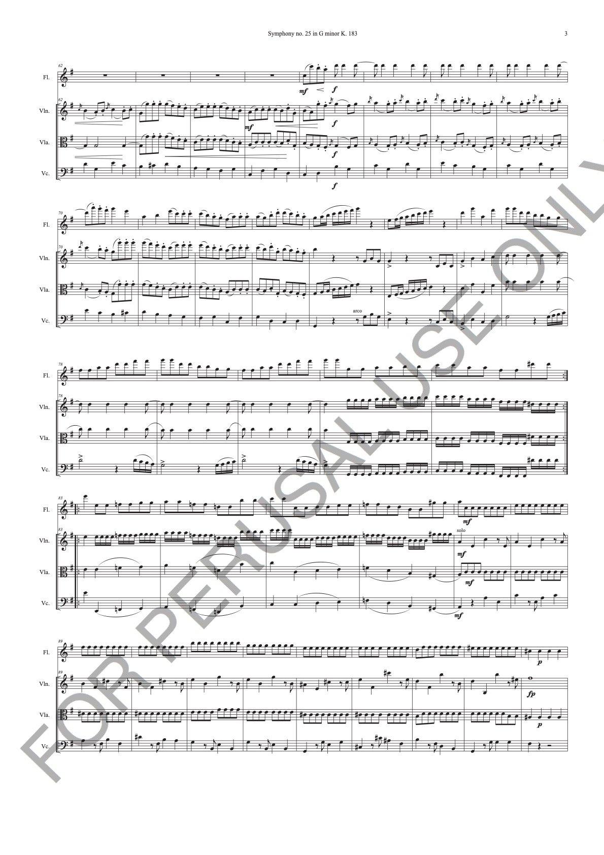 Flute Quartet sheet music (Fl, Vln, Vla, Vc): Mozart's Symphony no. 25 in G minor - ChaipruckMekara