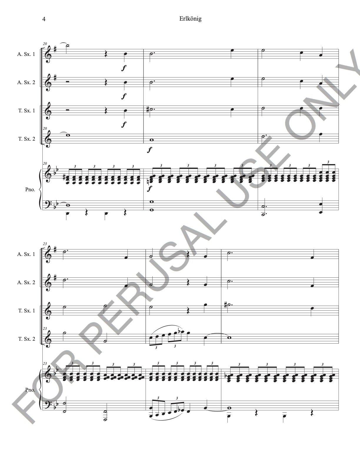 Erlkönig, Op.1 D328 by Franz Schubert for Saxophone Quartet (AATT) and Piano - ChaipruckMekara