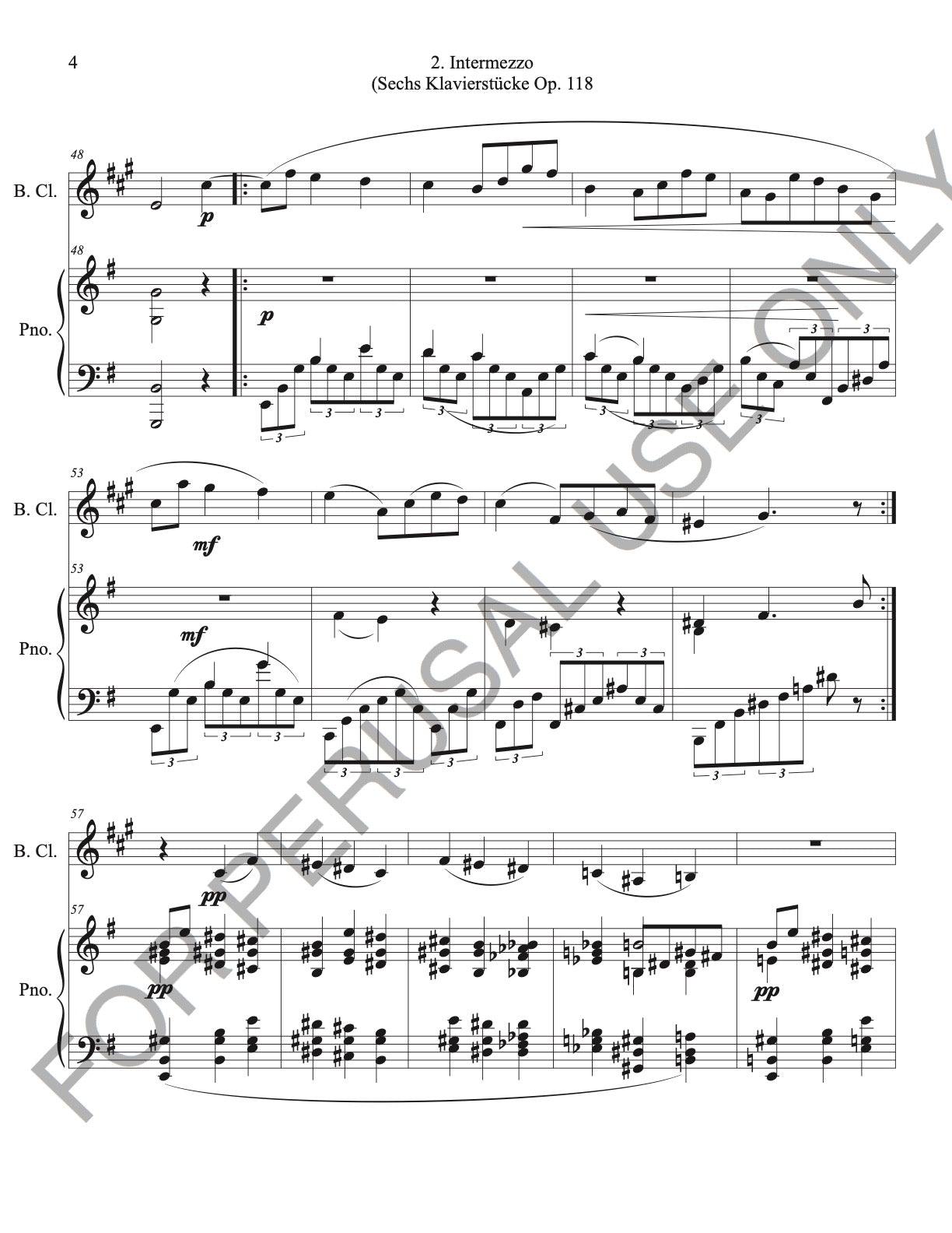 Brahms Bass Clarinet and Piano sheet music - Intermezzo Op. 118 no. 2 (score+parts) - ChaipruckMekara