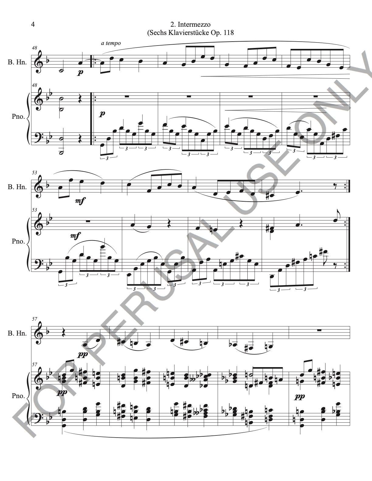 Intermezzo Op. 118 no. 2 by Brahms sheet music for Basset Horn and Piano (score+parts) - ChaipruckMekara