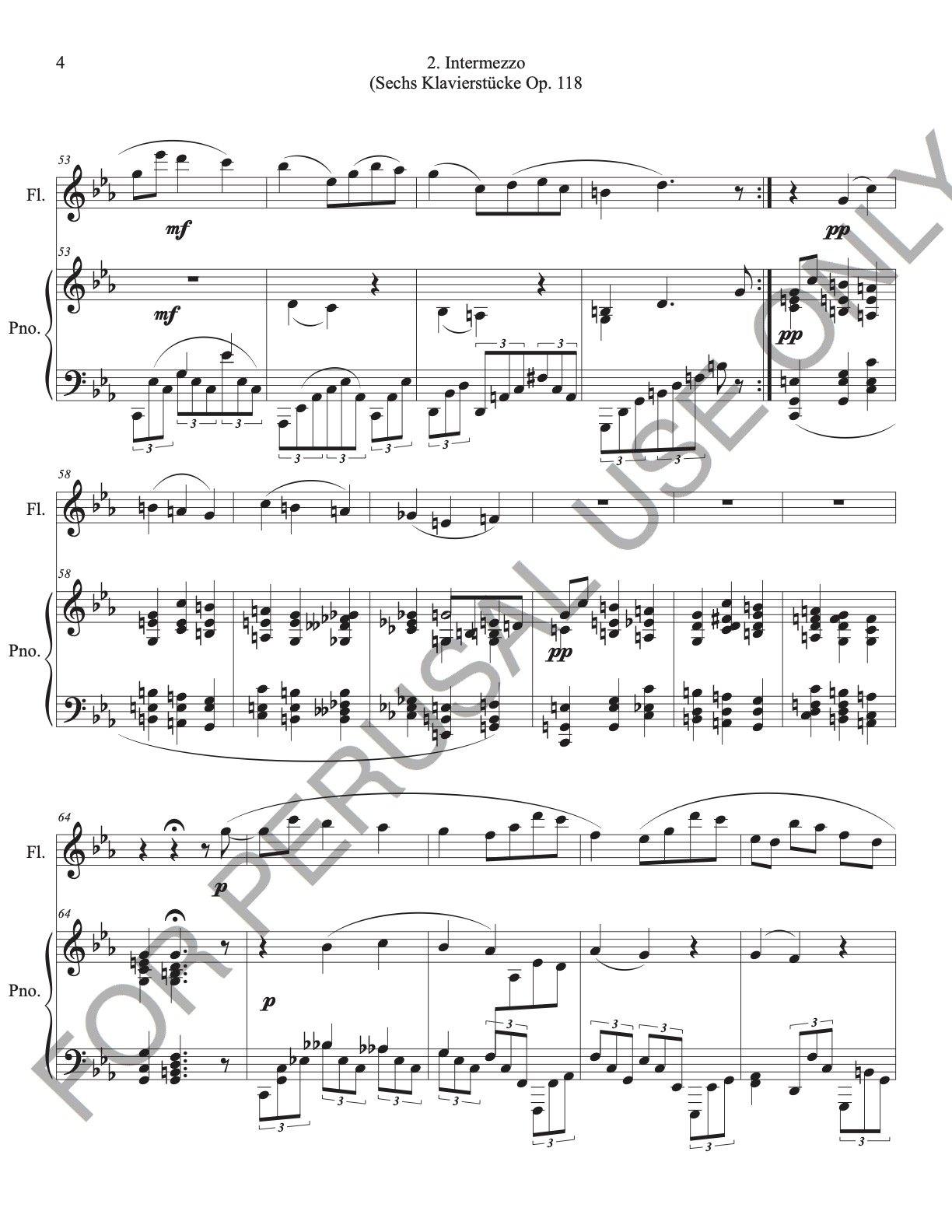 Intermezzo Op. 118 no. 2 by Brahms sheet music for Flute and Piano (score+parts) - ChaipruckMekara