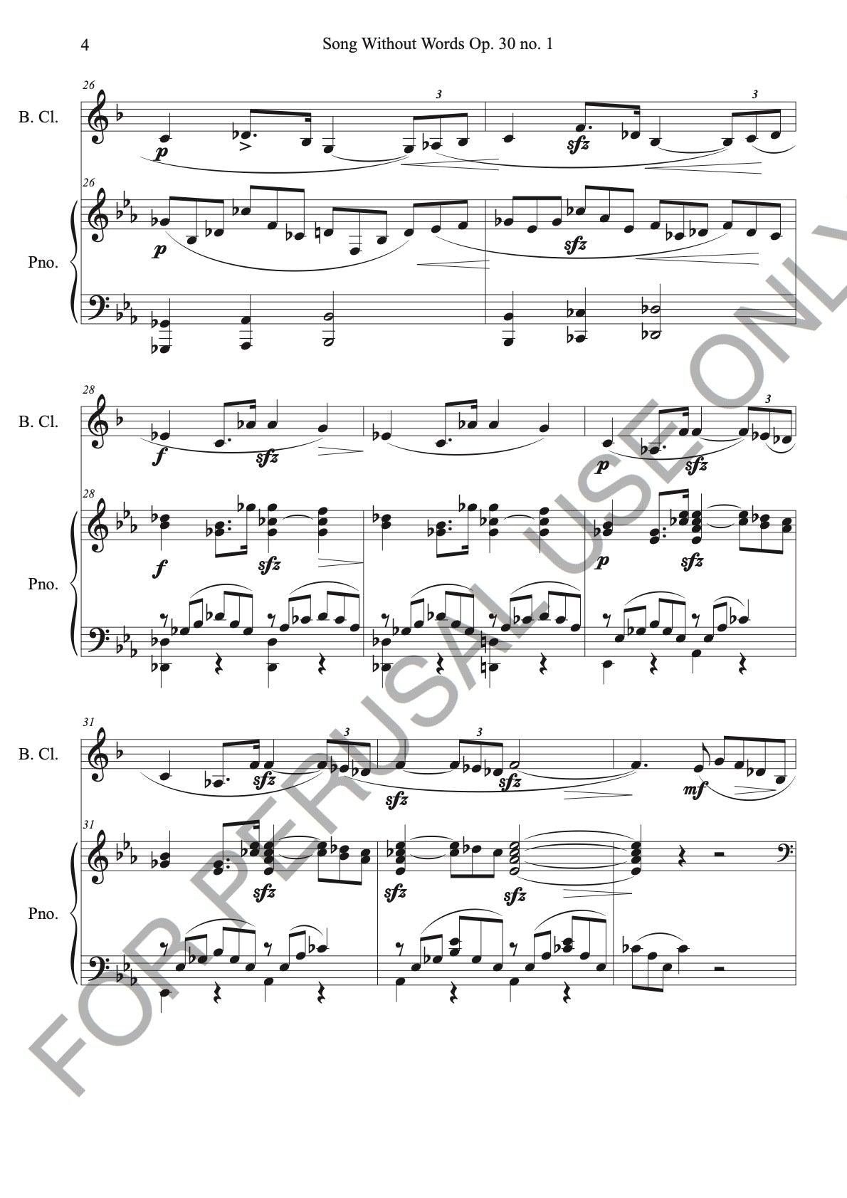 Bass Clarinet & Piano sheet music - Songs Without Words Op. 30, no. 1 - ChaipruckMekara