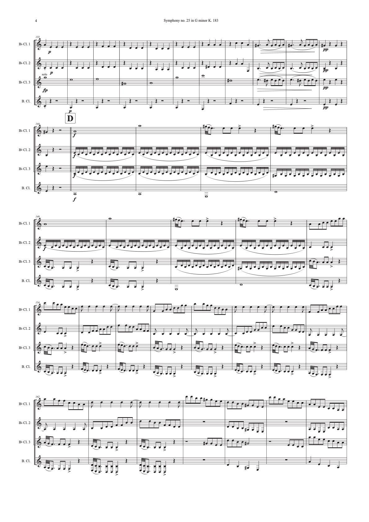 Clarinet Quartet sheet music: Mozart's Symphony no. 25 in G minor - ChaipruckMekara
