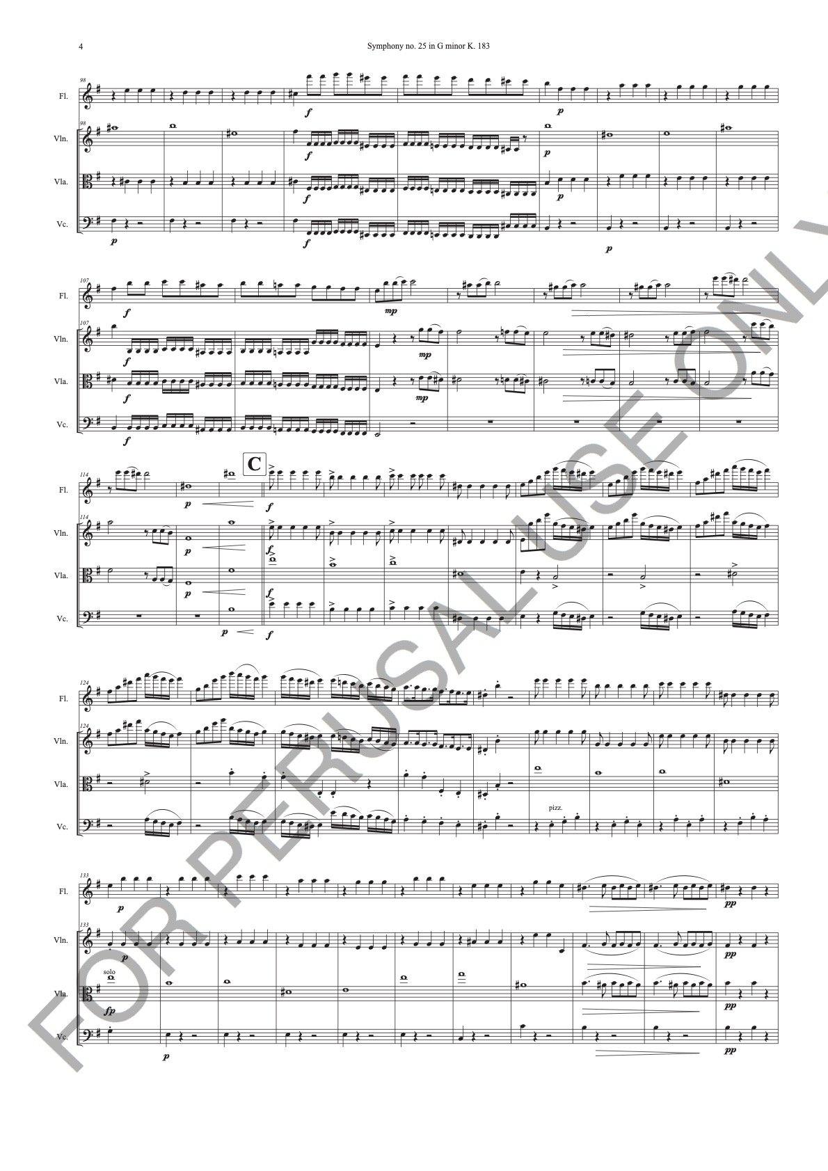 Flute Quartet sheet music (Fl, Vln, Vla, Vc): Mozart's Symphony no. 25 in G minor - ChaipruckMekara
