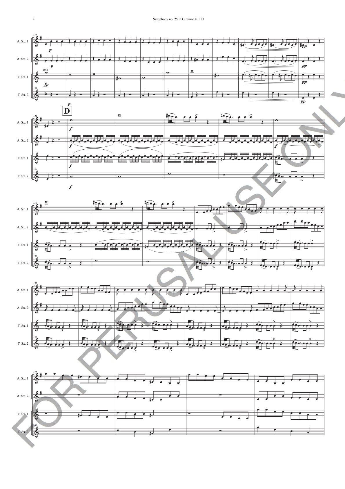 Saxophone Quartet sheet music (AATT): Mozart's Symphony no. 25 in G minor - ChaipruckMekara