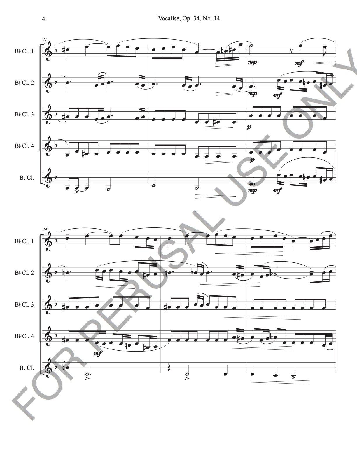 Clarinet Quintet Sheet music: Vocalise, Op. 34 no.14 by Sergei Rachmaninoff for - ChaipruckMekara