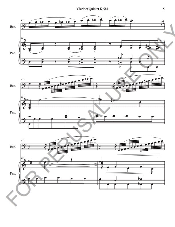 Bassoon and Piano from Mozart's Clarinet Quintet K.581 (Larghetto) Score+Part+mp3