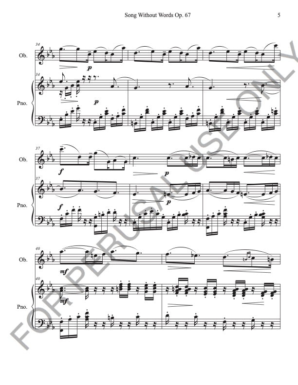 Songs Without Words Op. 67, no. 2 for Oboe and Piano