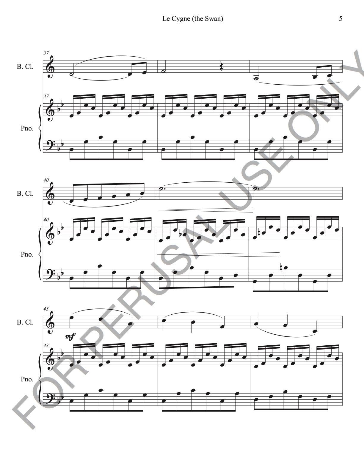 Bass Clarinet and Piano sheet music: The Swan by Saint-Saëns - ChaipruckMekara