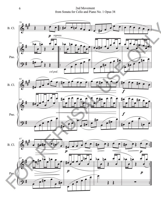 Bass Clarinet and Piano from 2nd movement Brahms Sonata no.1 for Cello and Piano
