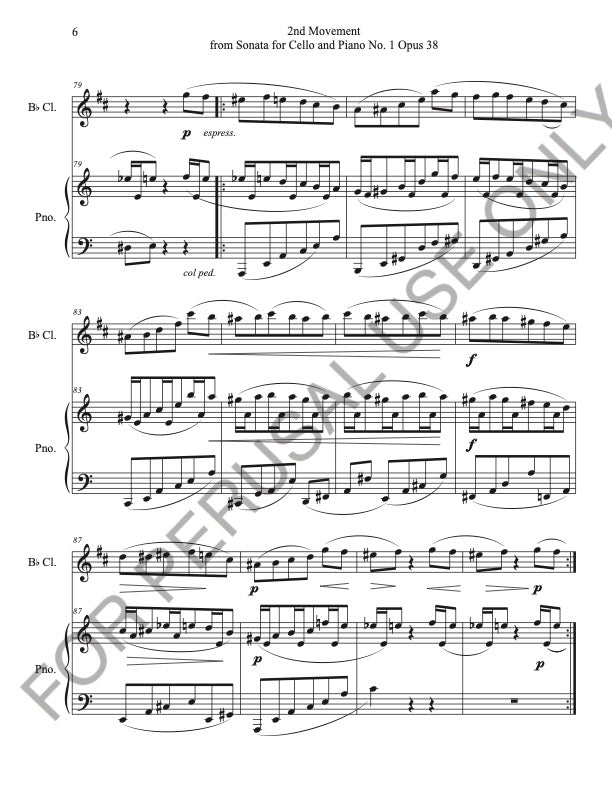Bb Clarinet and Piano from 2nd movement Brahms Sonata no.1 for Cello and Piano