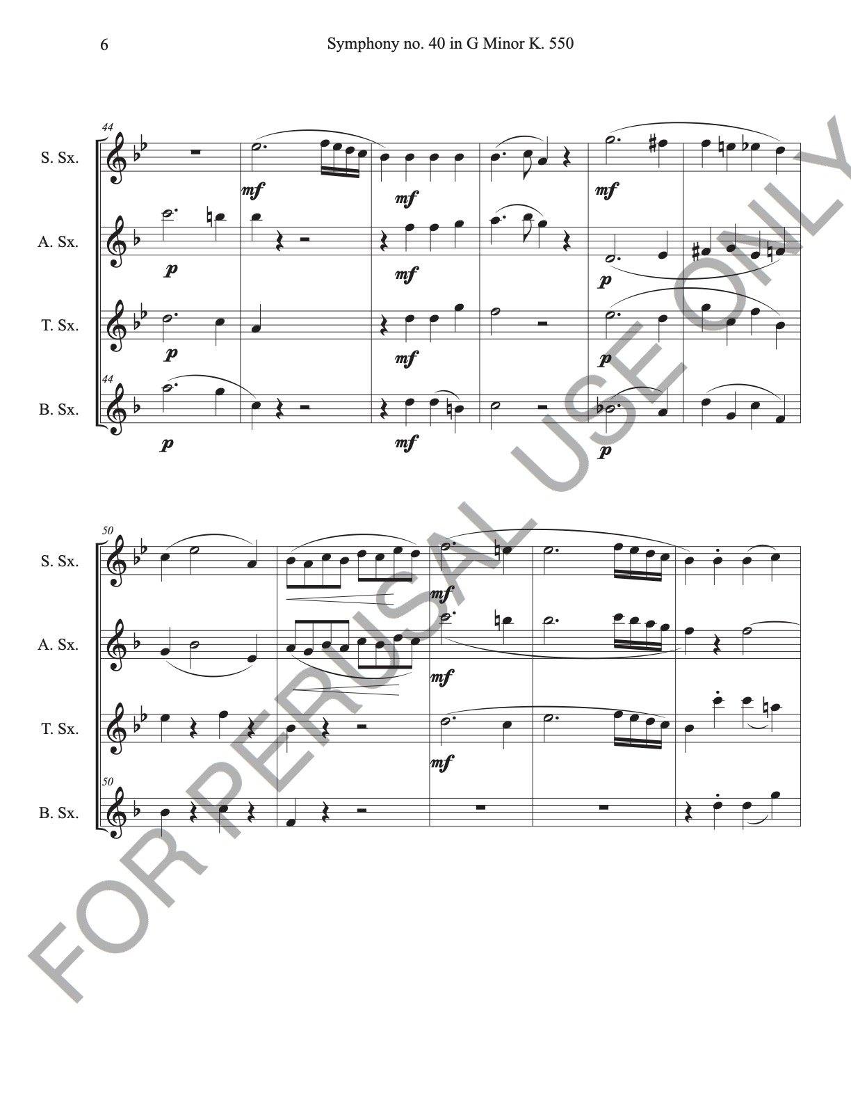 Saxophone Quartet (SATB) sheet music: Mozart's Symphony no.40 - ChaipruckMekara