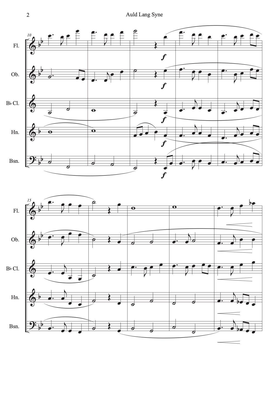 Woodwind Quintet sheet music - Auld Lang Syne - ChaipruckMekara
