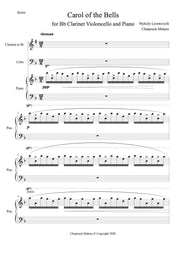 Carol of the Bells สำหรับ Bb Clarinet Violoncello และ Piano (Score + Parts)