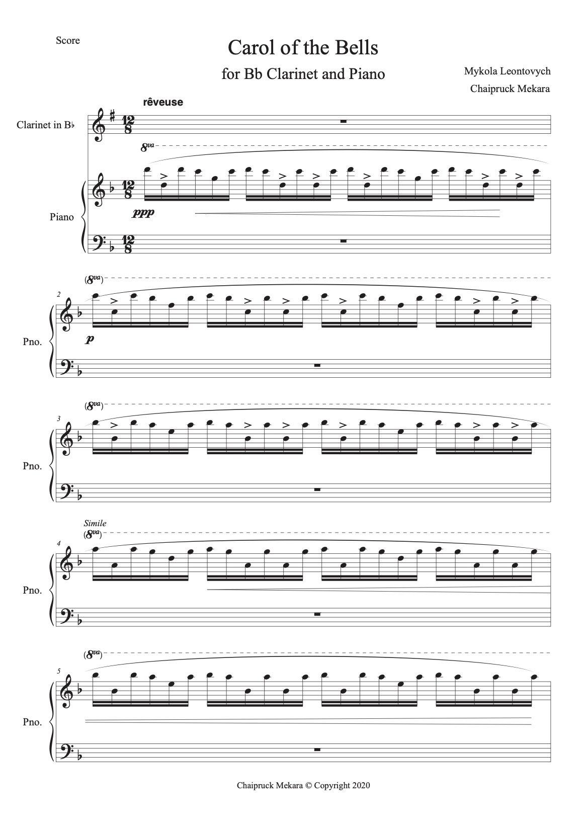 Audio Mp3 - Piano part for Carol of the Bells for Bb Clarinet and Piano - ChaipruckMekara