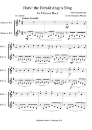 Hark! The Herald Angels Sing for Bb Clarinet Duet (Score + Parts)