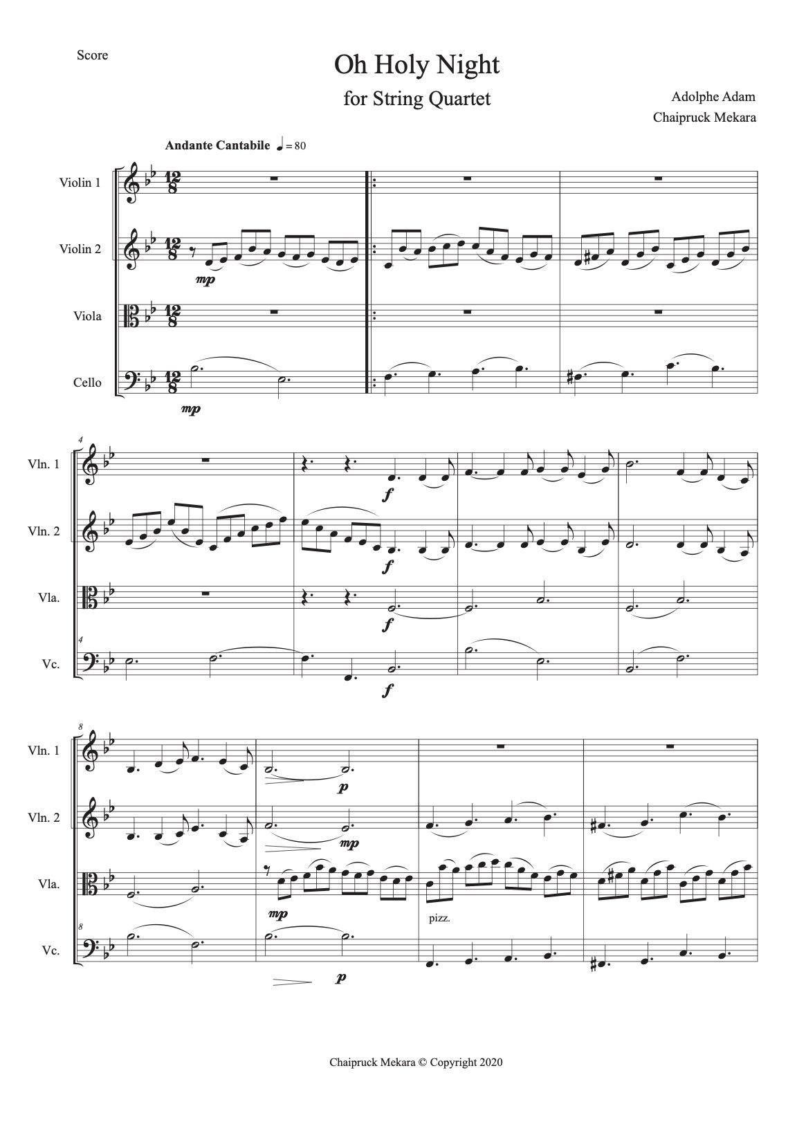 Oh Holy Night for String Quartet - ChaipruckMekara